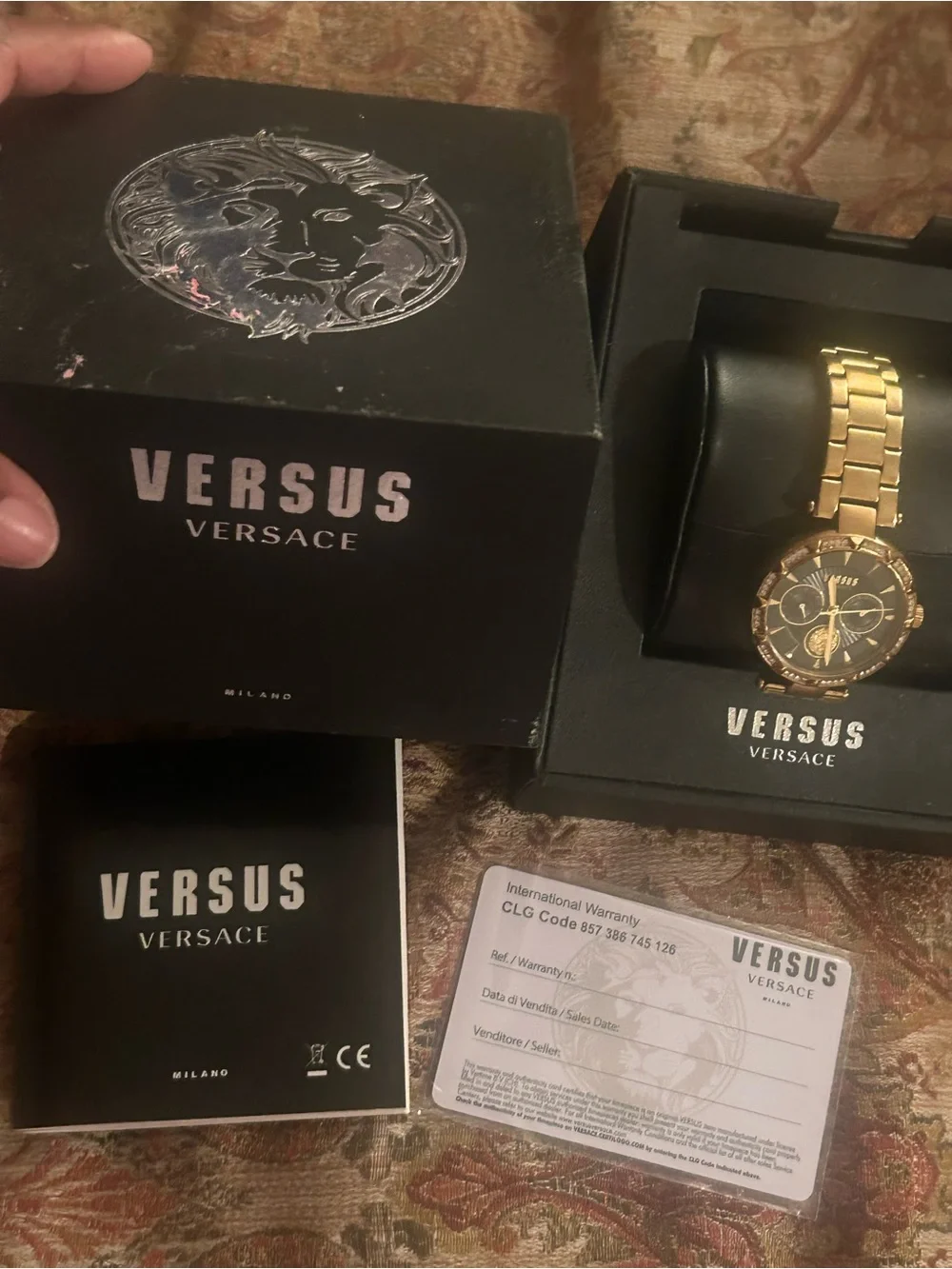 Versus Versace Gold and Black Crystal-Accent Women's Bracelet Watch